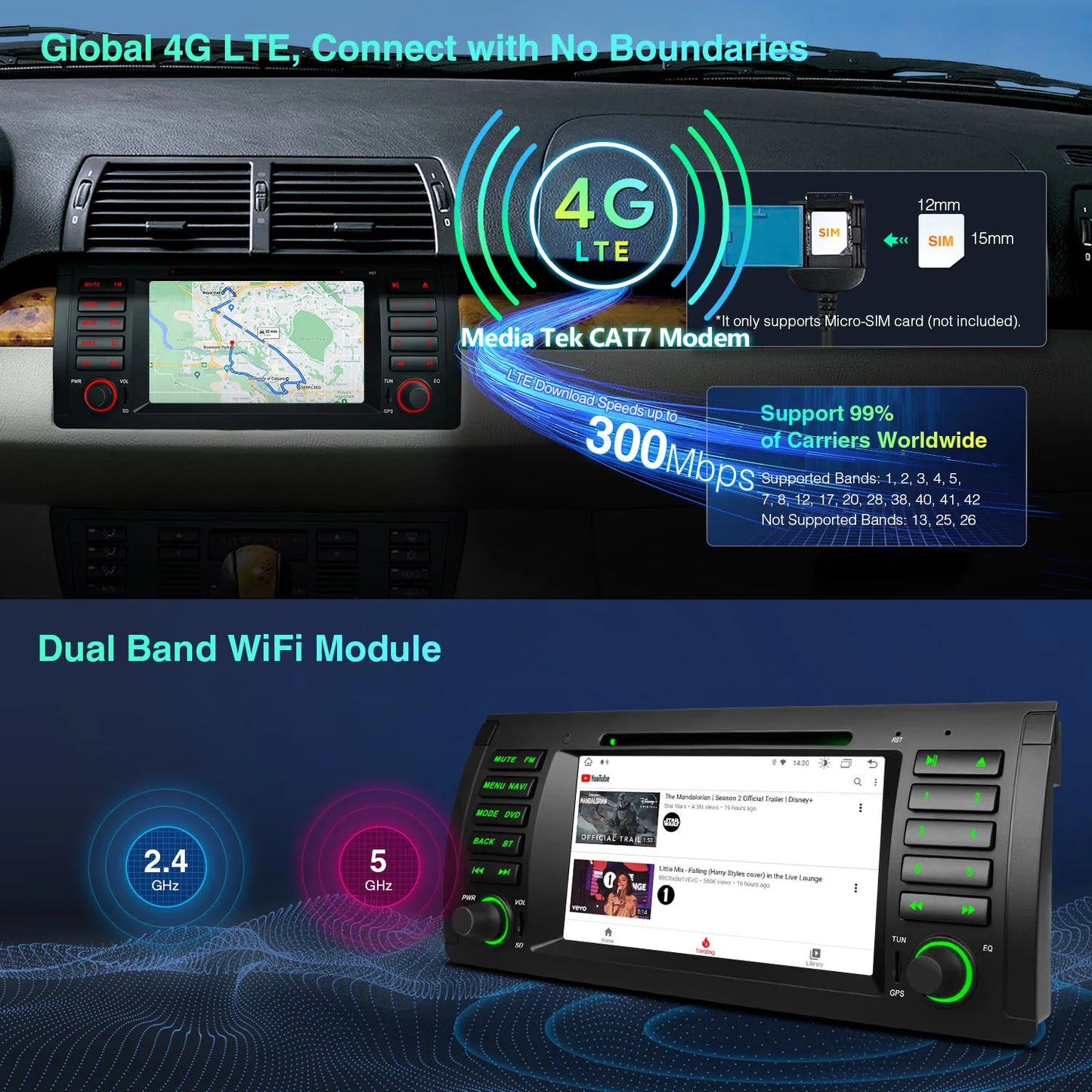 BMW X5 E53 1999-2006 7" Android 13 Octa Core 2+32 Car Radio  DVD Player Built-in DSP Wireless CarPlay AA Global 4G IE7253B