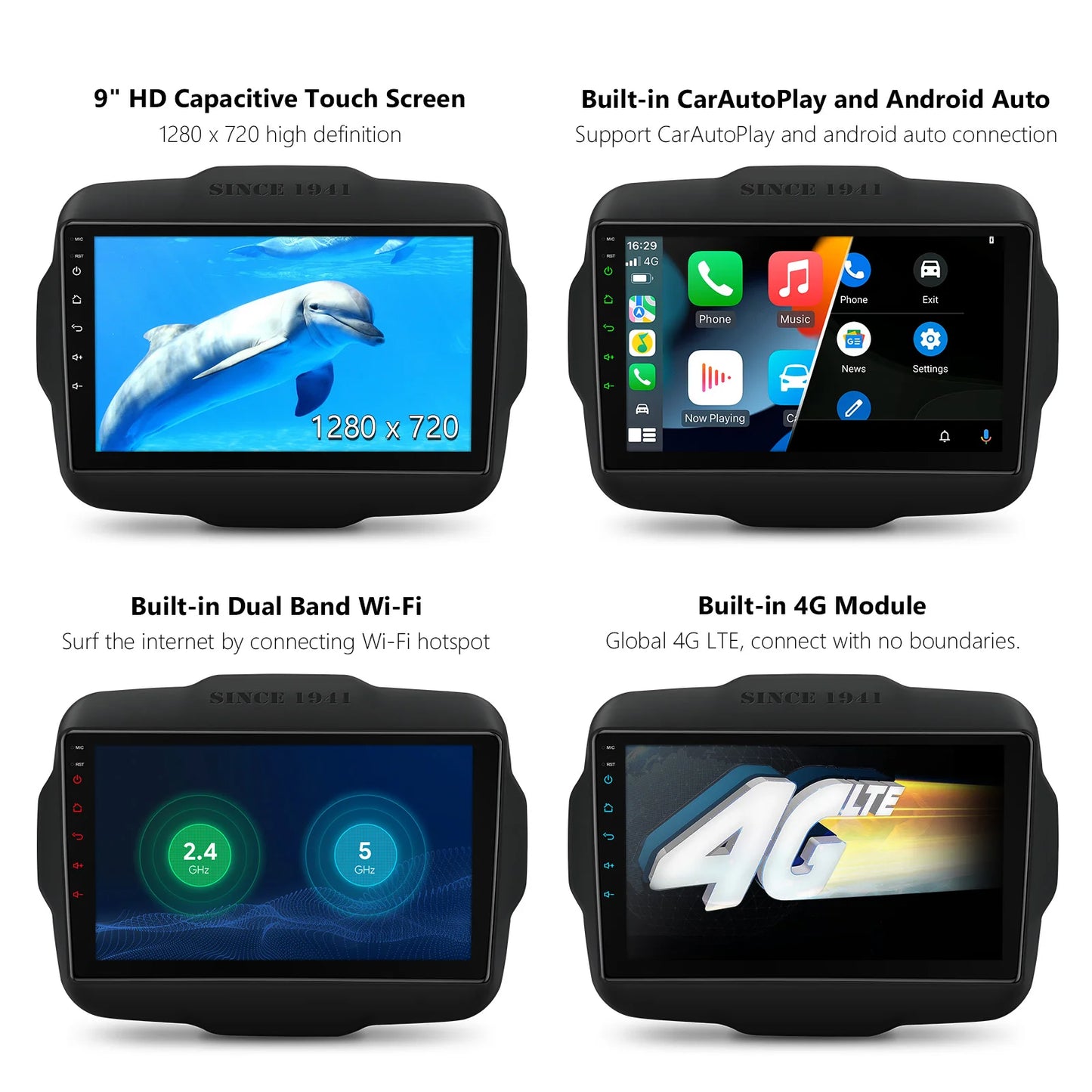 JEEP Renegade 2015-2020 9" Android 12 Octa Core 4/64 GB  Car Multimedia Player CarAutoPlay AA DSP WIFI 4G  IAP92RGJS