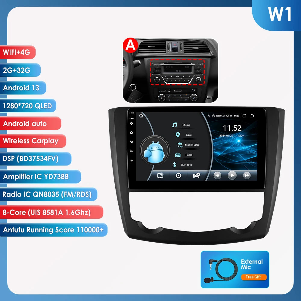 Renault Kadjar 2015 - 2019 9" Android13  Radio RDS GPS wifi bt carplay android auto USB AUTMRNKDJR