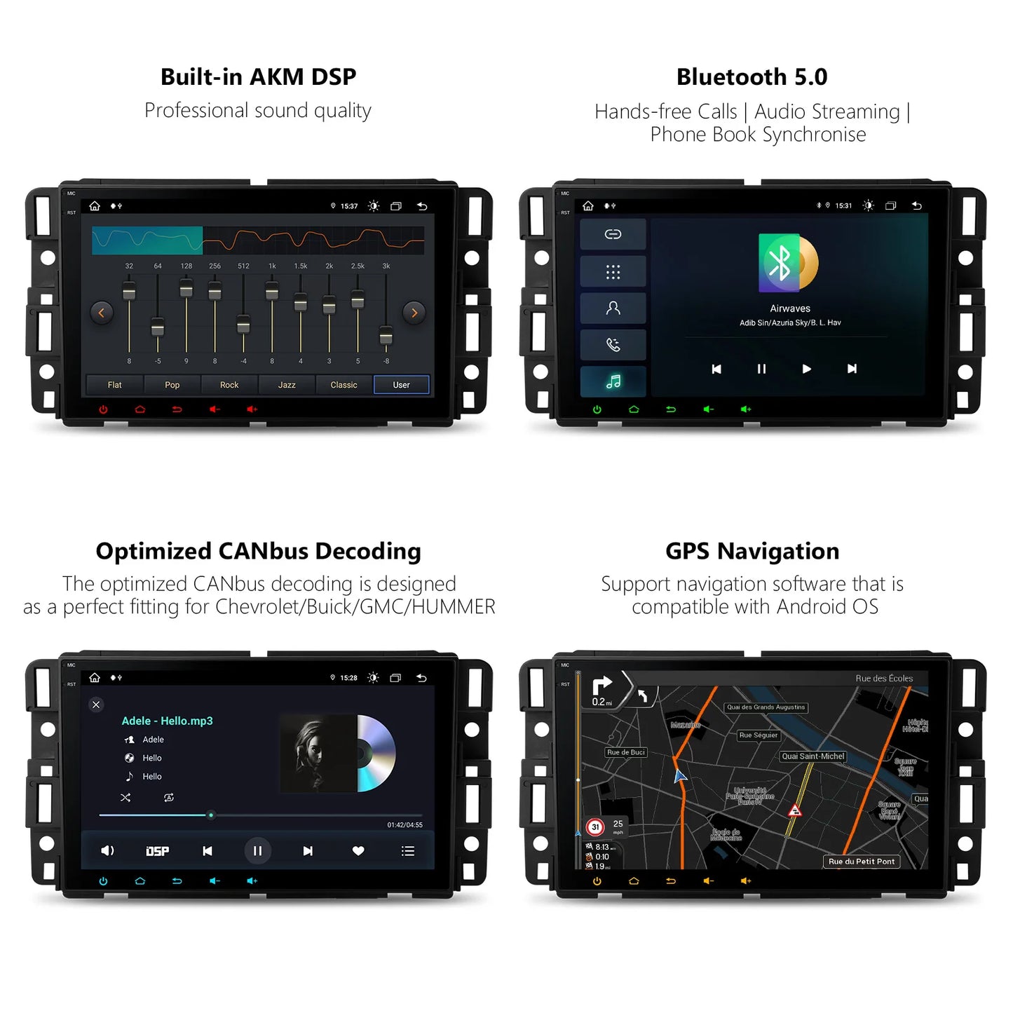 Chevrolet Buick GMC Hummer 7/8" Android 12 , 2/4/8 gb ram octa core Car Radio Multimedia  4G Car Play Android Auto DSP PE72JCC