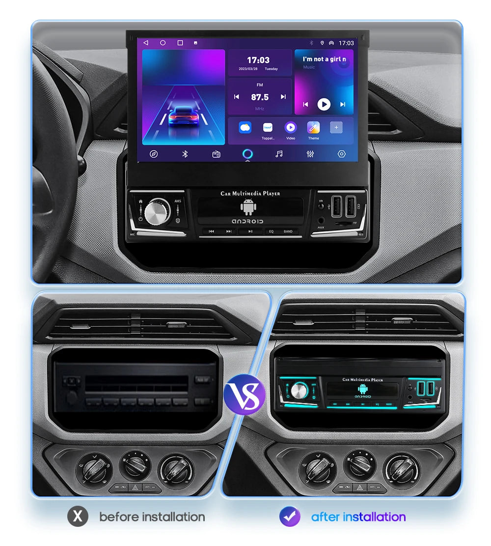 1 Din Universle 7"  Android 12 Carplay Android auto Car Radio RDS  Schermo touch a scomparsa  Multimedia Video Player GPS Navi USB RDS  AUTMDFGRE2