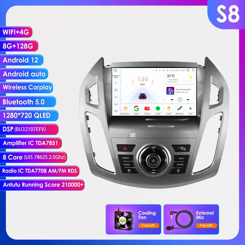 Ford Transit Tourneo Connect 2013 - 2018  Android 13 9" Multimedia carplay / android wifi usb GPS radio RDS AUTMFRDTC3