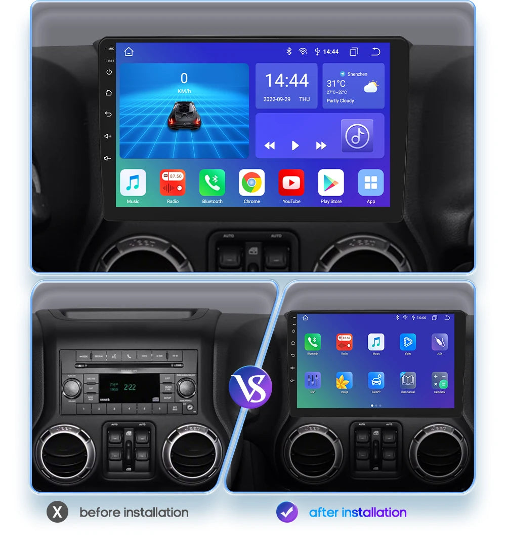 Jeep Chrysler Compass Commander Grand Cherokee Wrangler Liberty Dodge 10.1" Android 12 Car Radio GPS Multimedia Carplay Android AUTMCGWD