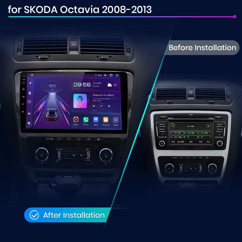 Skoda Octavia 2 A5 2008-2013 V1pro AI Voice 2 din Carplay Android Auto Radio RDS WIFI GPS BT  4G Car Multimedia autoradio  AUTMSKDTV9