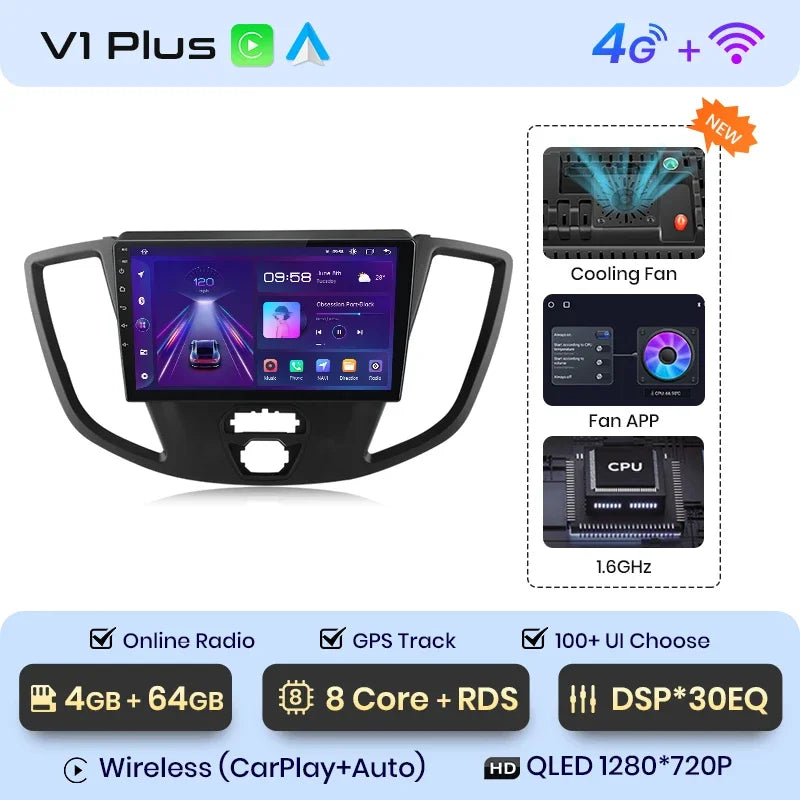 Ford Transit 2015 -2018 Wireless CarPlay Android Auto Car Radio RDS GPS 4G WIFI BT AUTMFRDTZ