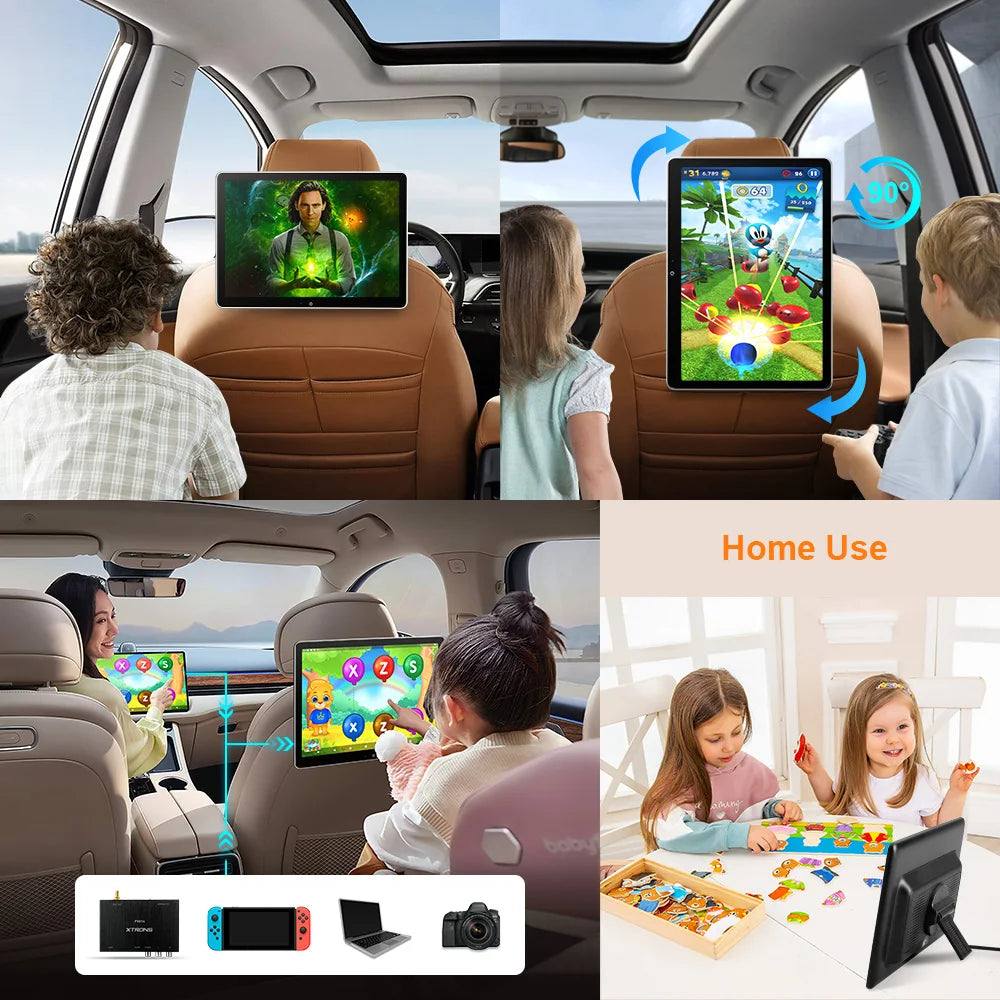12 "Android 11 Car TV Poggiatesta Monitor 2160x1440 Schermo QHD Supporto Modalità Ritratto UHD 4K Video HDMI 90° Rilevamento di gravità HM121AS