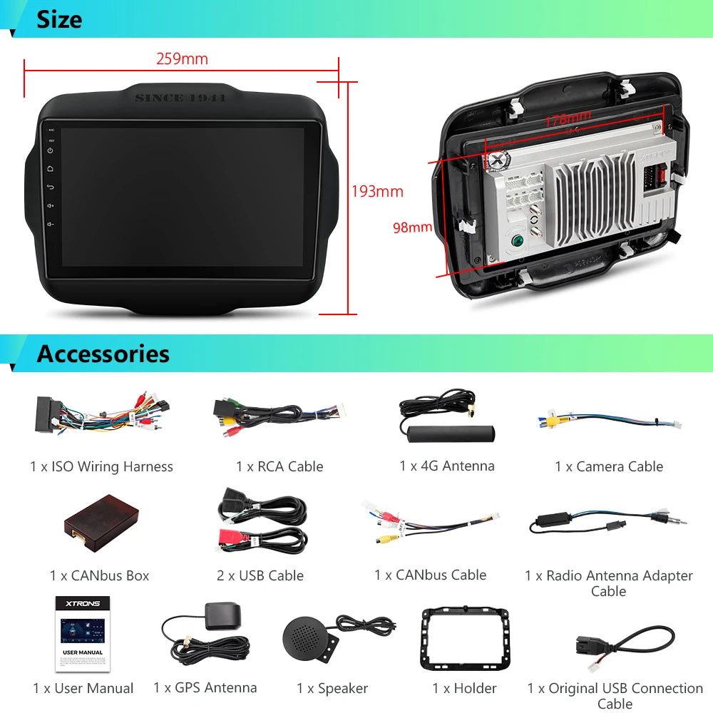 JEEP Renegade 2015-2020 9" Android 12 Octa Core 4/64 GB  Car Multimedia Player CarAutoPlay AA DSP WIFI 4G  IAP92RGJS