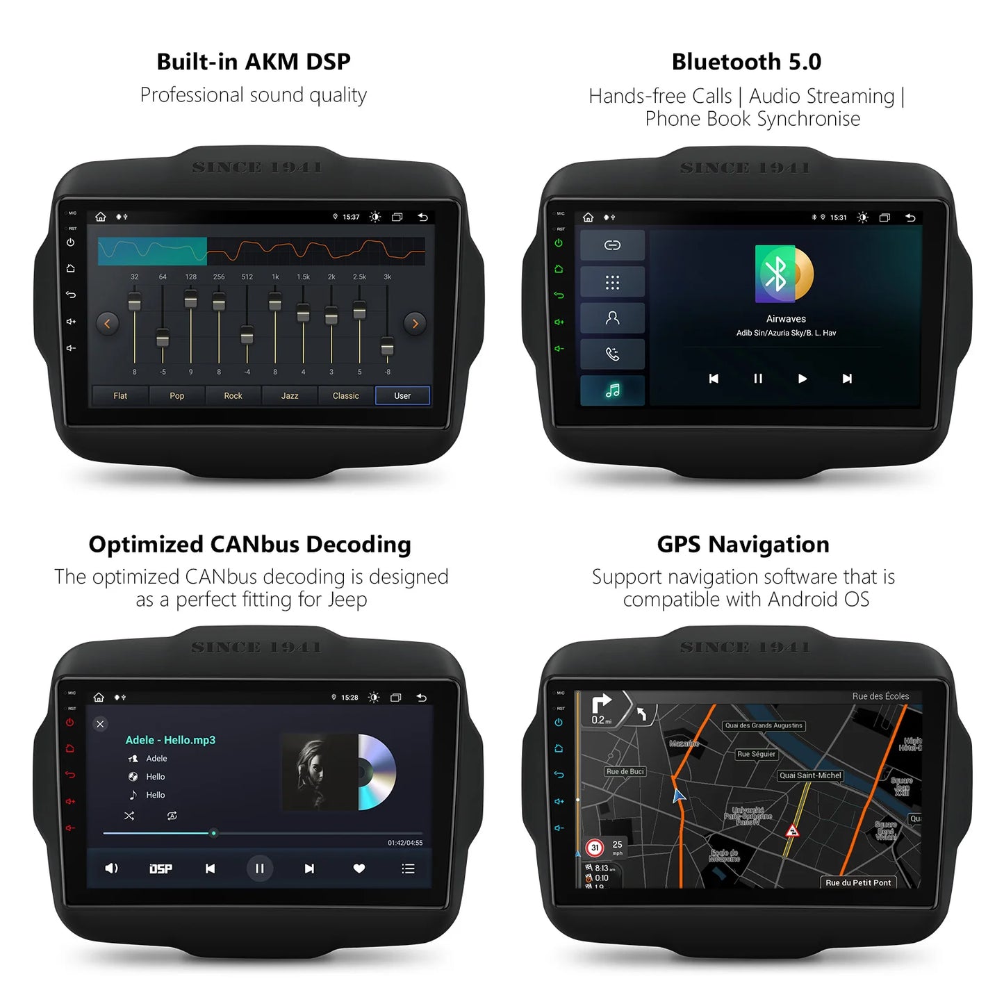 JEEP Renegade 2015-2020 9" Android 12 Octa Core 4/64 GB  Car Multimedia Player CarAutoPlay AA DSP WIFI 4G  IAP92RGJS