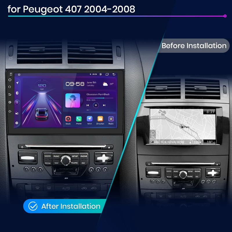 Peugeot 407 2004 - 2011 V1 Plus Car Radio RDS WIFI BT GPS wireless CarPlay Android Auto AUTMPEG4079