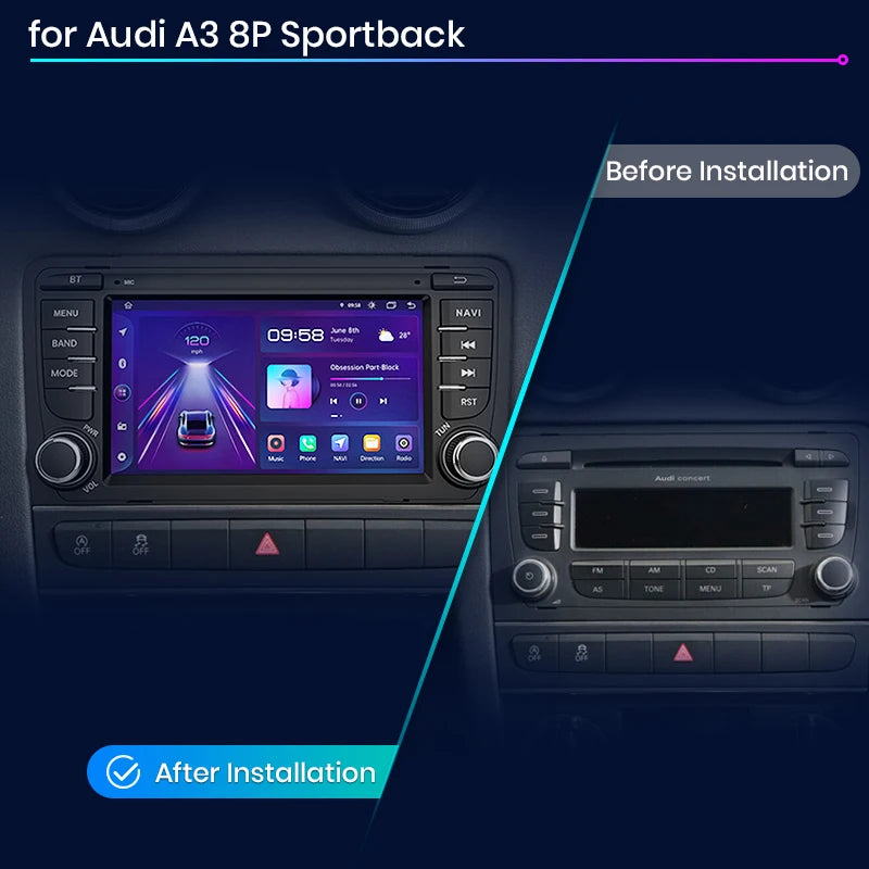 Audi A3 8P 2003-2011 S3 RS3 Sportback 7" Wireless CarPlay Android Auto  Radio RDS WIFI GPS BT USB  Intelligent Systems Car Radio AUTMADUA3