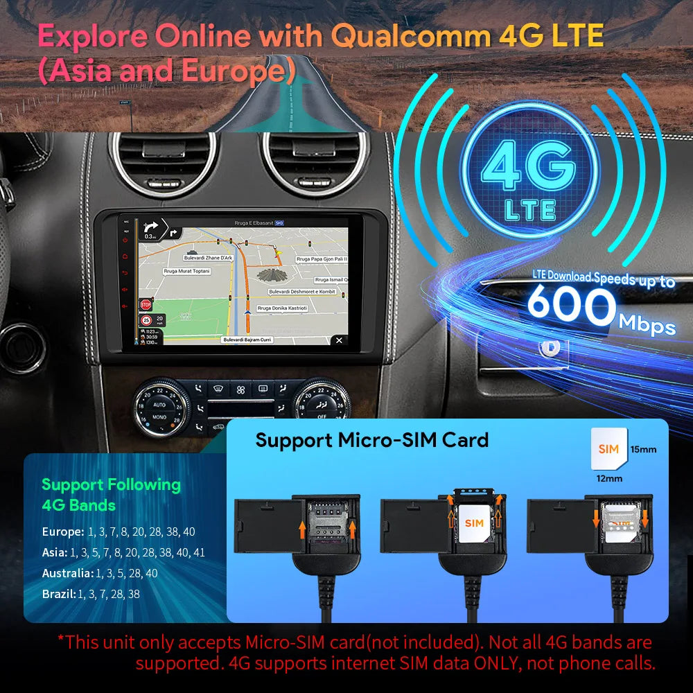 Mercedes Benz W164 9" QLED Car Radio   Android 12 Qualcomm 8-core 8+256GB Car Stereo Built in 4G DSP Wireless CarPlay AA IQP92M164P