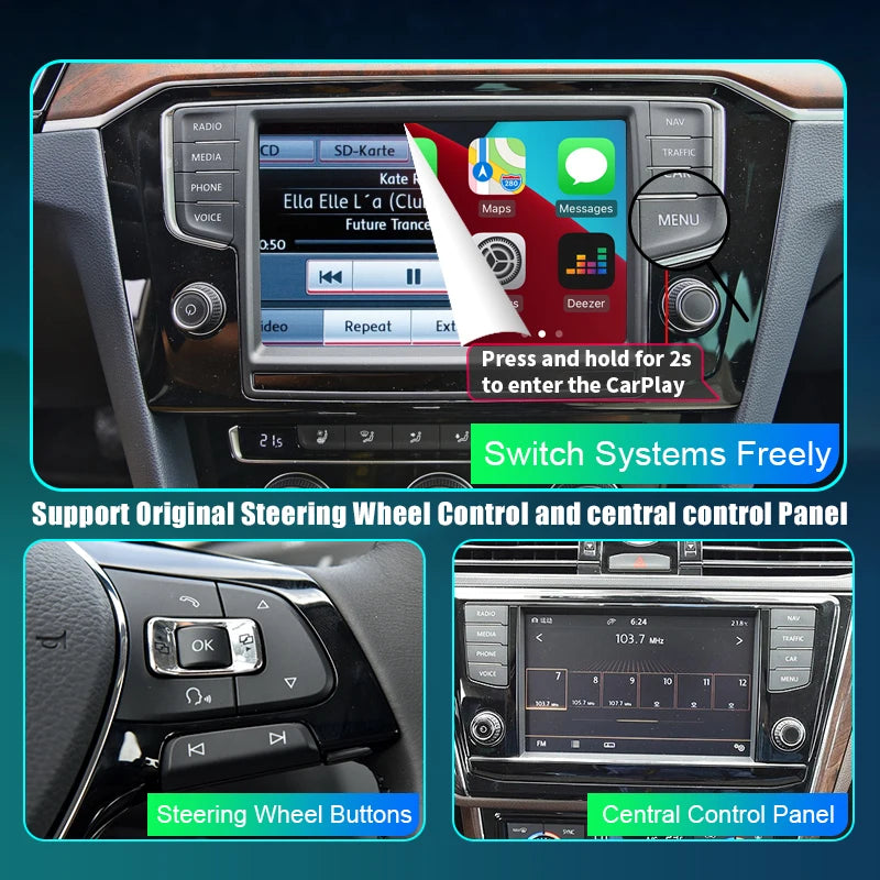 Volkswagen VW Polo Golf Touareg Tiguan Teramont Passat 2014-2019 Wireless CarPlay Android Auto GPS AUTMVWPTP