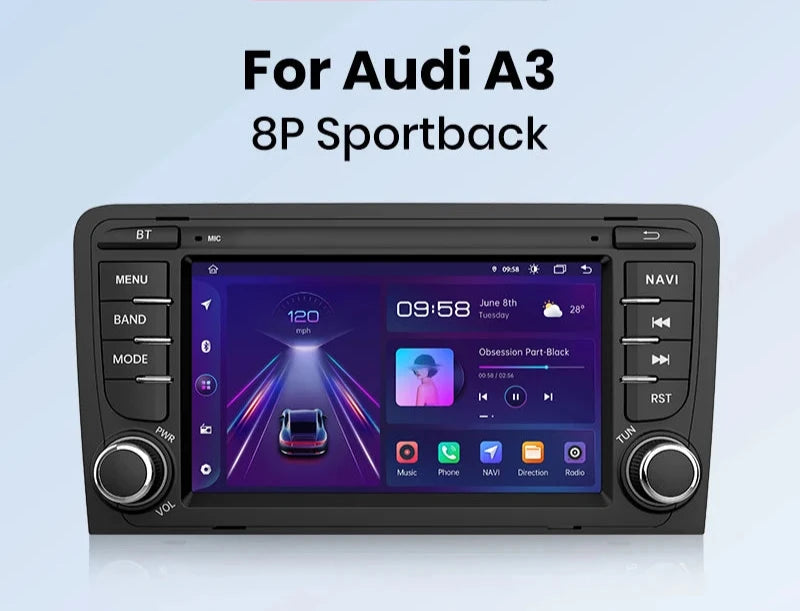 Audi A3 8P 2003-2011 S3 RS3 Sportback 7" Wireless CarPlay Android Auto  Radio RDS WIFI GPS BT USB  Intelligent Systems Car Radio AUTMADUA3