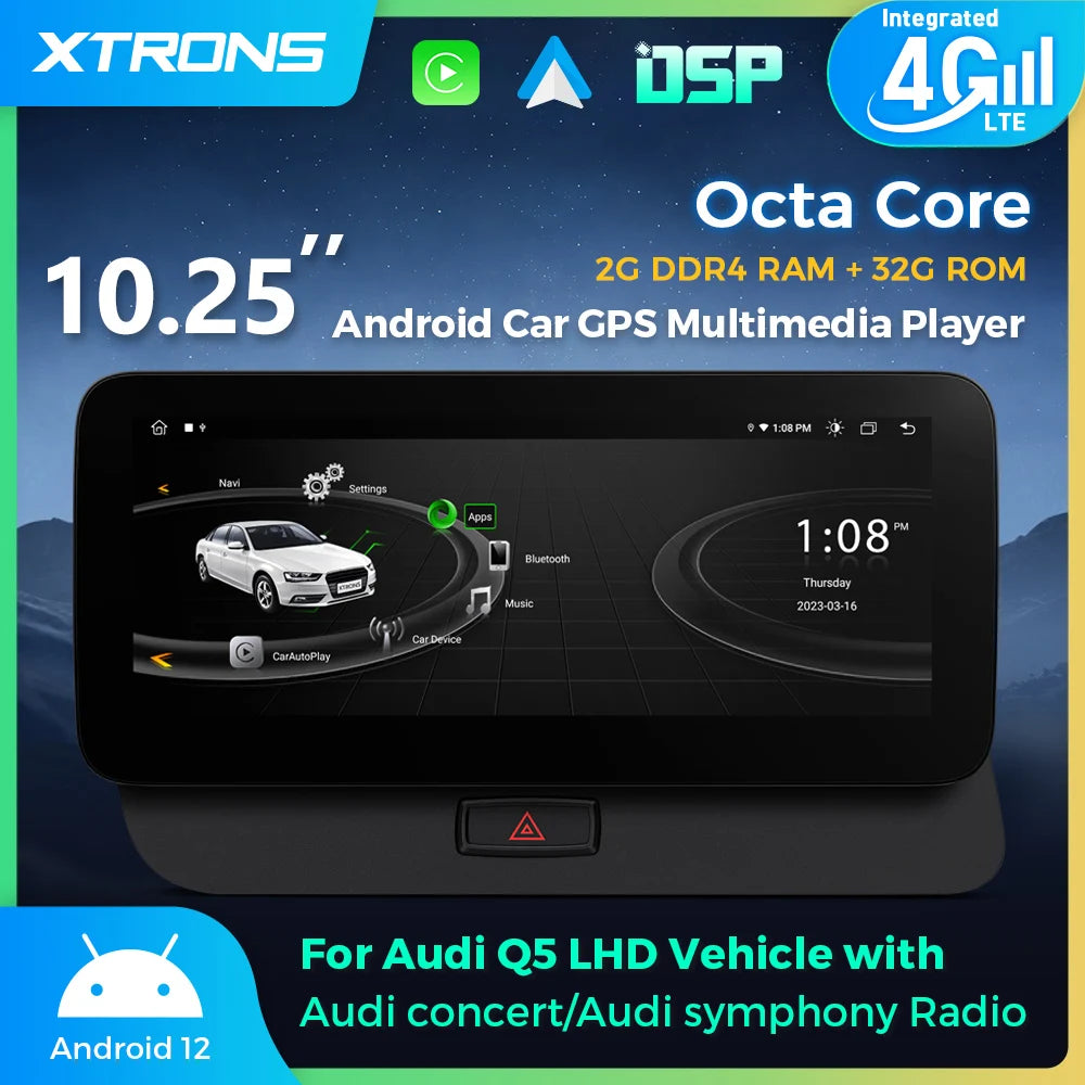 Audi Q5 2009-2017 10.25''Android 13  Radio Player  4G DSP Built-in Carplay/android auto 2+32GB Octacore