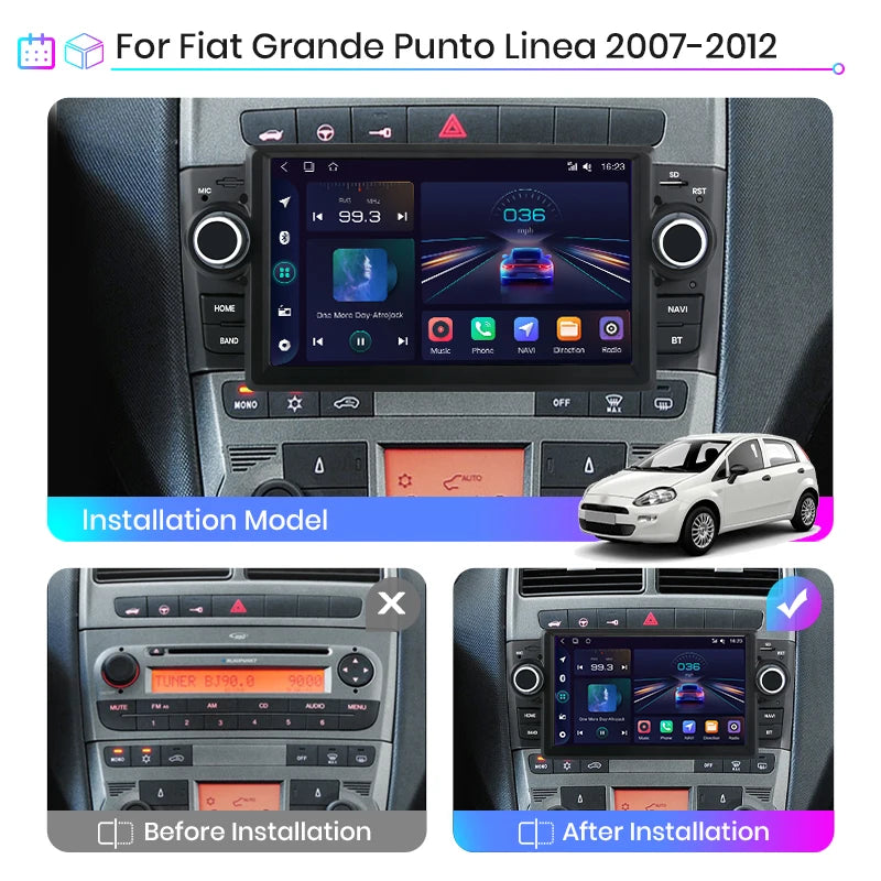 Fiat Grande Punto  2007-2012  Android 12 CarPlay Android Auto Radio RDS WIFI GPS BT   Multimedia 2din autoradio AUTMFITGP2