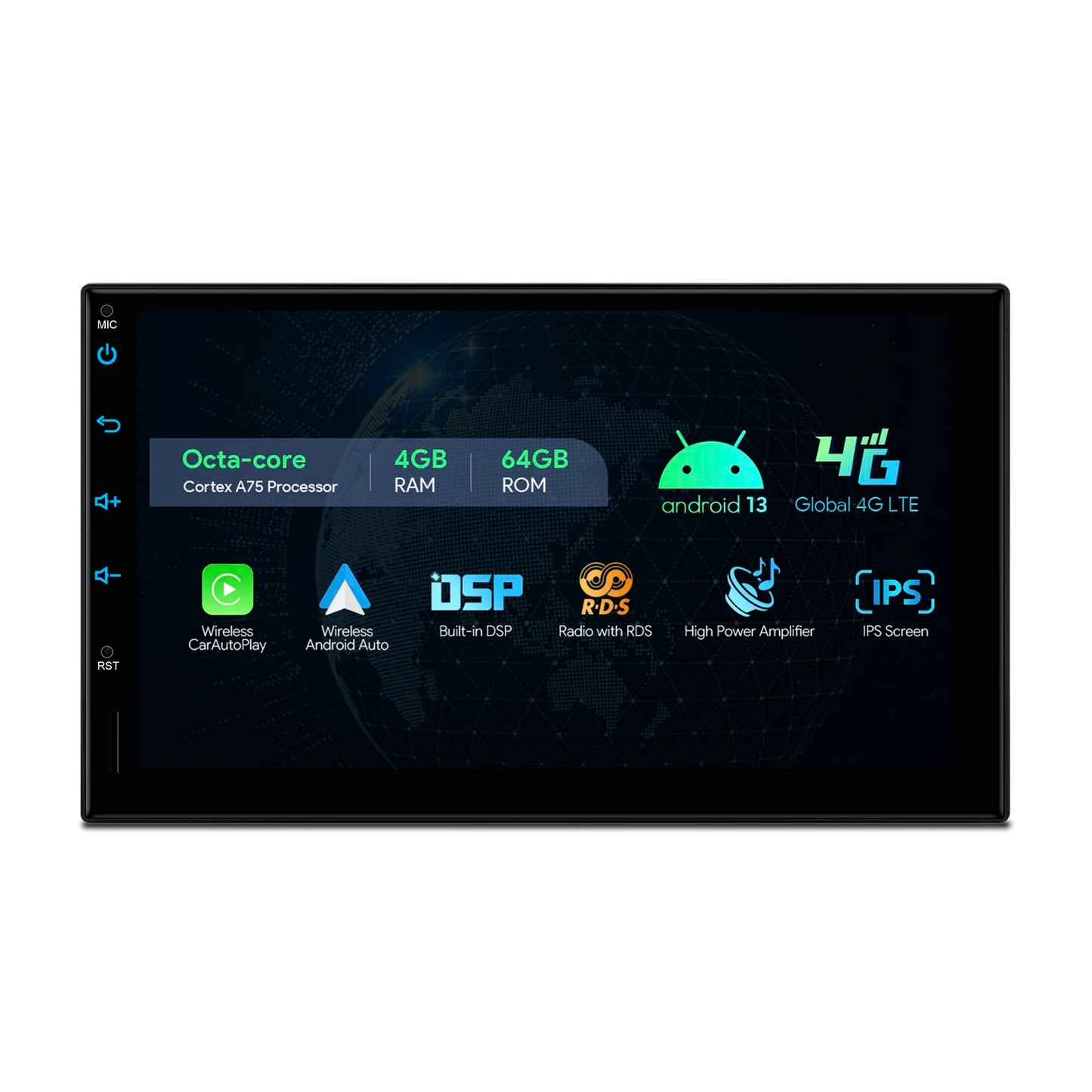 7" Android 13 Universal 2DIN Car Multimedia Player 4/64 GB 8 Core HD Digital IPS Touch Screen Built-in DSP CP AA Global 4G TIA723LS