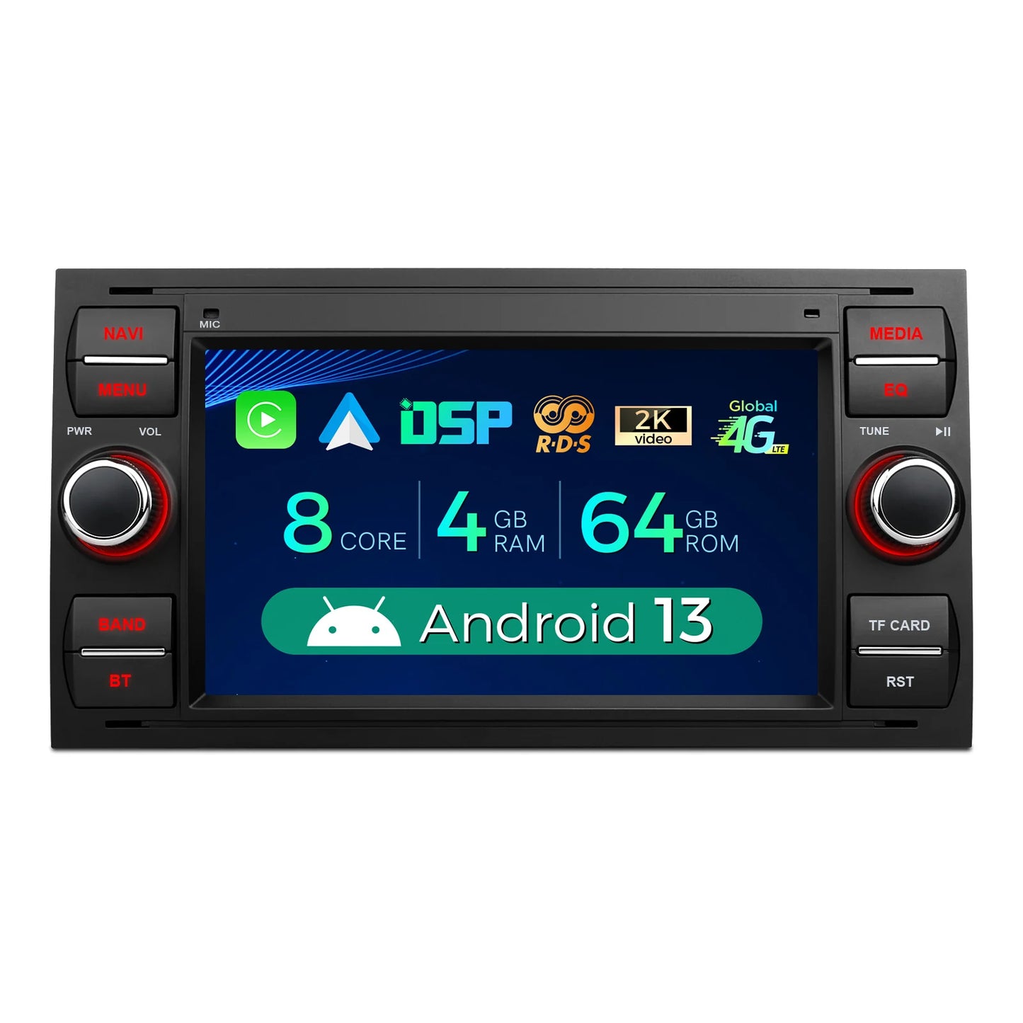 Ford Focus Ⅱ C-Max 2005-2007 7'' Android 13 Quad Core 4+64 Car Multimedia Player RDS WIFI GPS BT  Car Radio Built in CarPlay Android auto DSP 4G PX72QSFBL