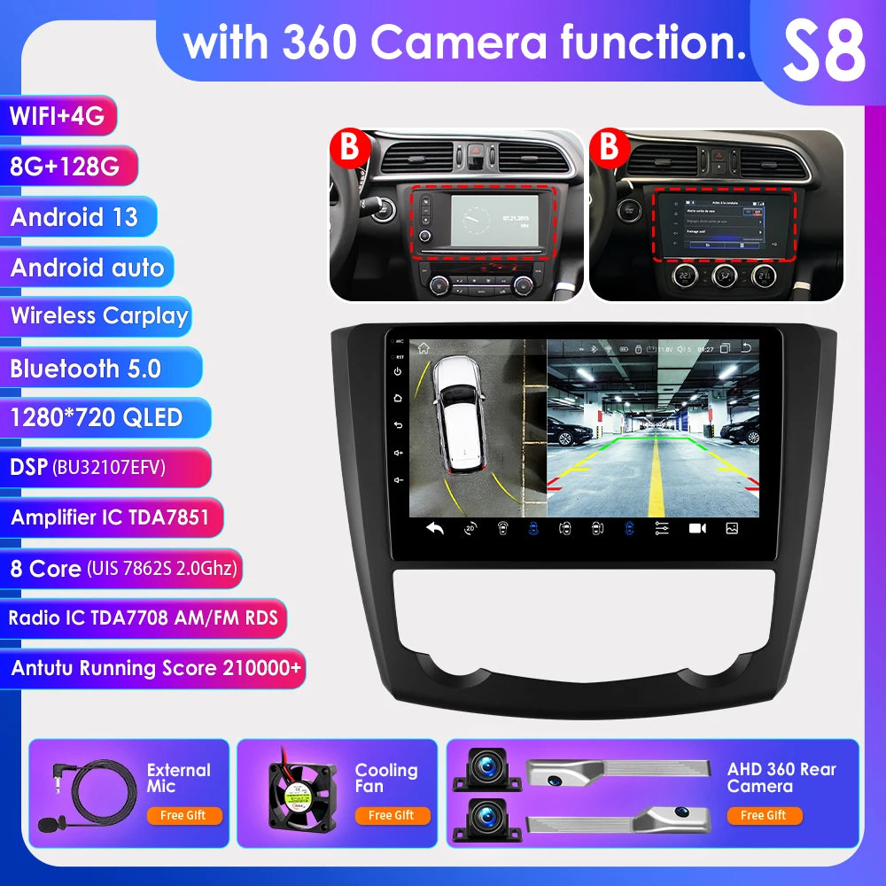 Renault Kadjar 2015 - 2019 9" Android13  Radio RDS GPS wifi bt carplay android auto USB AUTMRNKDJR