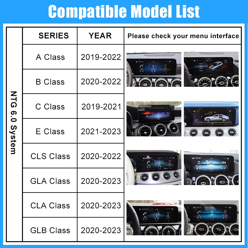 Mercedes Benz A B C E CLS CLA GLA GLB Class NTG 6.0 2018-2022  Wireless CarPlay Android Auto  Mirror Link Airplay GPS AUTMABCNT