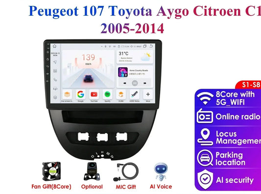 Peugeot 107 Toyota Aygo Citroen C1 10,1" Android 12 Intelligent Screen 2din r Radio rds  Multimedia Video Player   GPS Carplay Auto 4G  AUTMPTRTTY