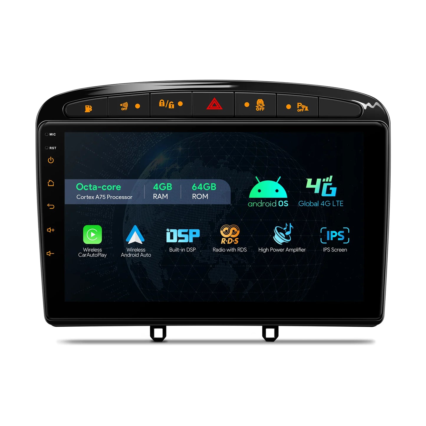 Peugeot 308( 2007-2013)/408 (2011-2013) 9" Android 13 Car Radio   Octa Core 4+64G Multimedia Player Built-in DSP CP 4G IAP92408PS