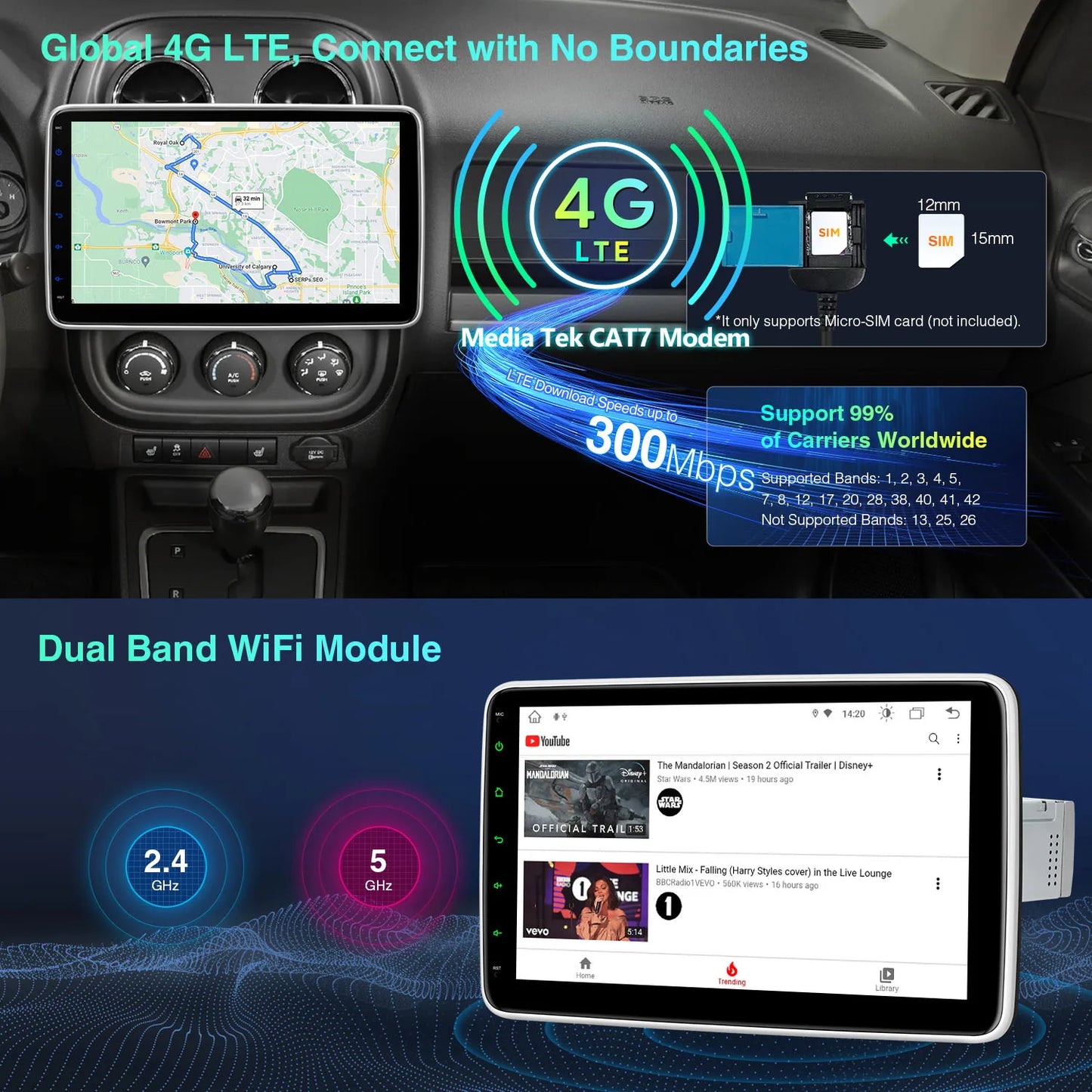 10.1" Android 13 Octa Core Universal 1 DIN  2/32 GB OCTA CORE  Car Multimedia Player IPS Screen Car Stereo Built-in 4GLTE DSP CarPlay AA DIE123L