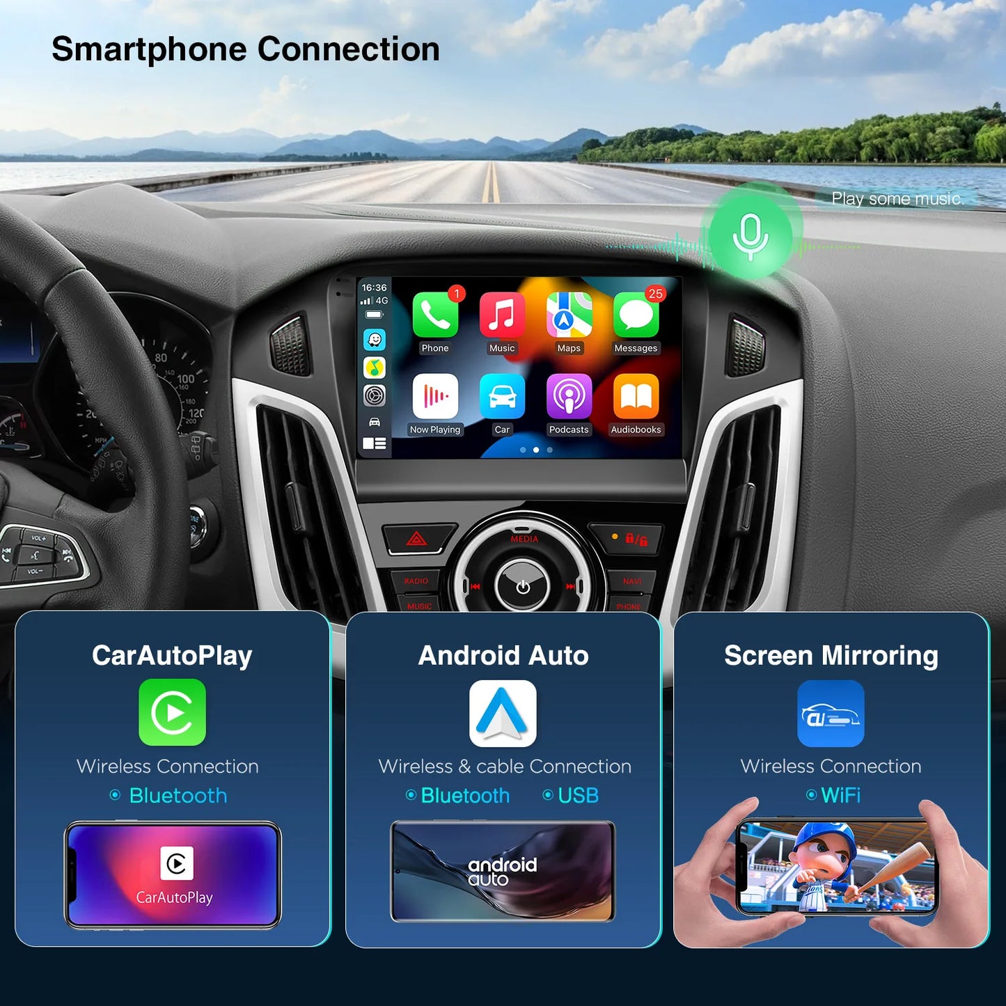 Ford Focus 2012-2017 9" Android 13 Octa Core 2+32 Car Multimedia Player RDS WIFI GPS BT   DSP CarPlay Android auto   4GLTE IEP92FSFB