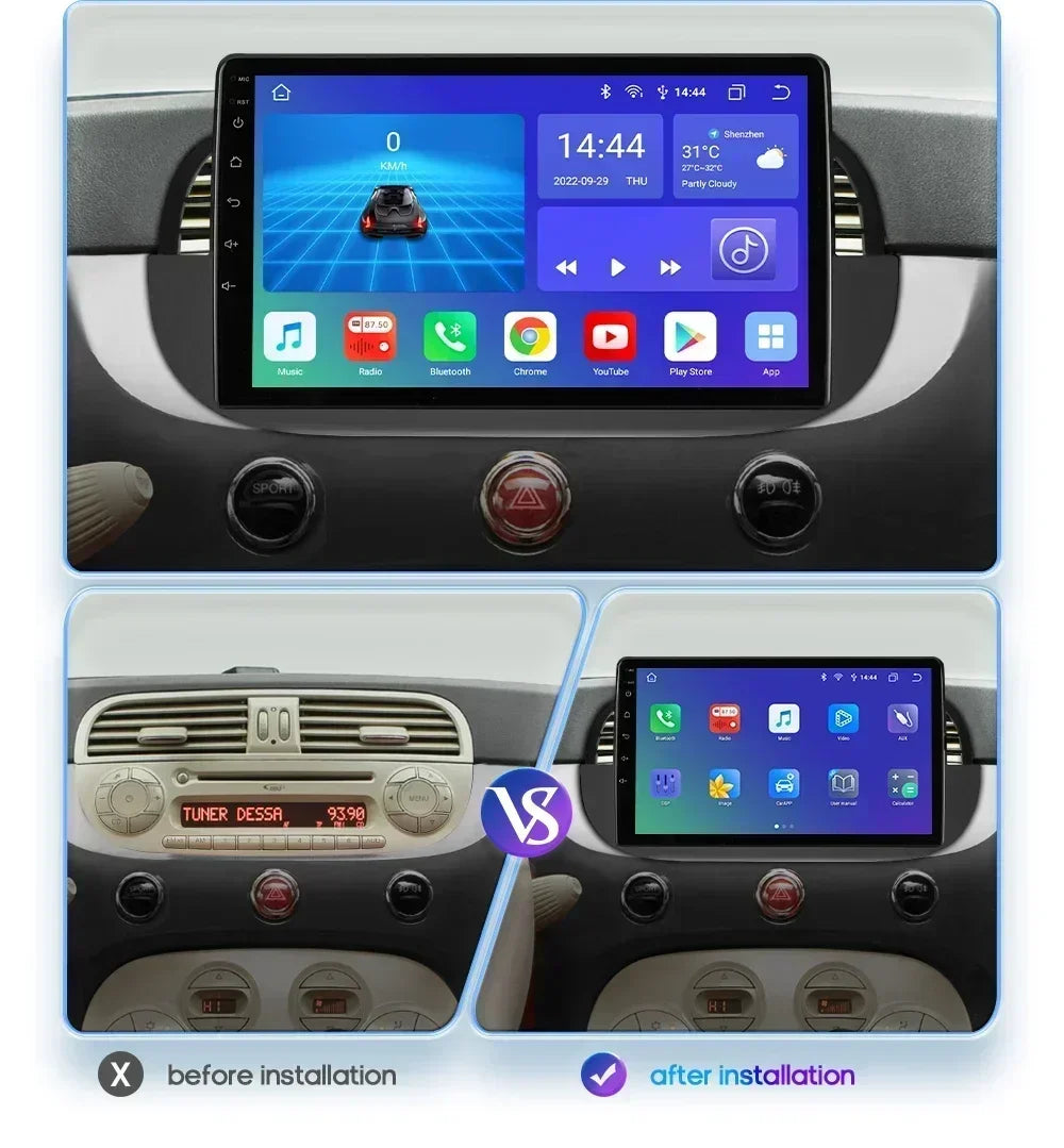 FIAT 500 2007-2014 9" Android 12   android auto Radio  rds Carplay   Multimedia Video Player Stereo GPS Navi BT SWC S DSP 4G AUTMFITDC9
