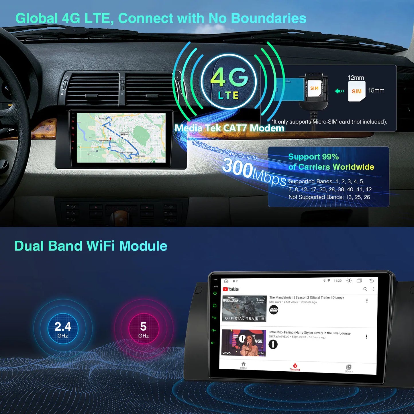 BMW X5 E53 1999-2006  9" Android 13  Octa Core 2+32GB Car Radio  Car Stereo Built-in 4GLTE Wireless CarPlay AA WIFI DSP IEP9253B