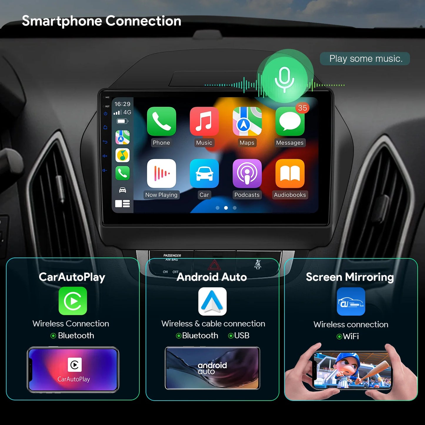 Hyundai IX35/Tucson 10.1'' Android 13 Octa Core 4+64GB Car Radio RDS WIFI GPS BT Car Multimedia Player  DSP CarPlay Android auto 4G LTE IAP1235HS