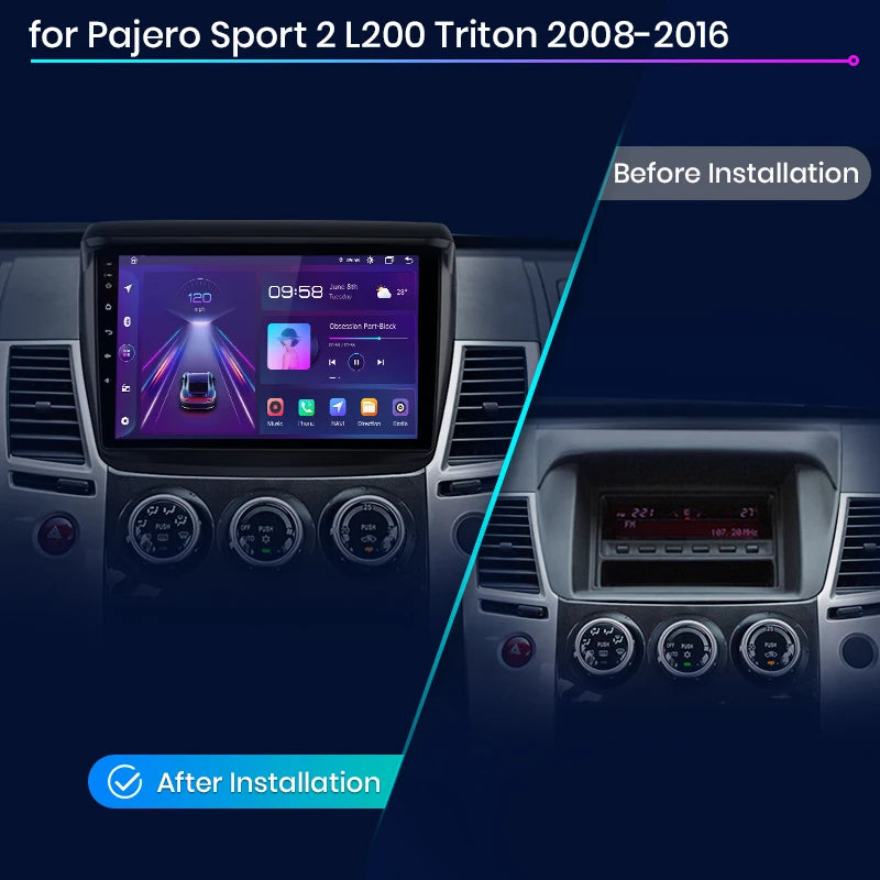 Mitsubishi Pajero Sport 2 L200 Triton 2008 - 2016 9" V1 Plus Car Radio RDS WIFI GPS BT  wireless CarPlay Android Auto AUTMPAJSG2