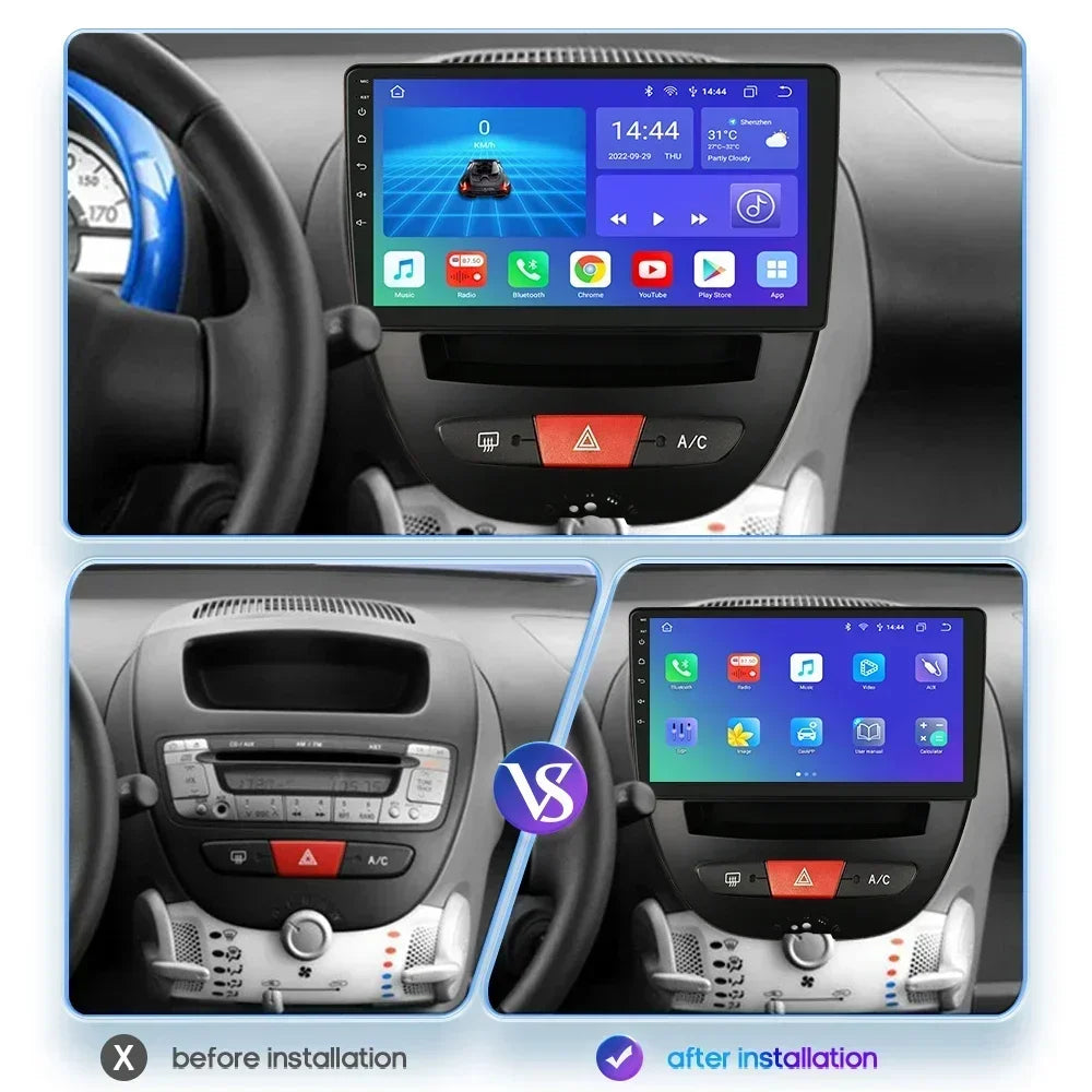 Peugeot 107 Toyota Aygo Citroen C1 10,1" Android 12 Intelligent Screen 2din r Radio rds  Multimedia Video Player   GPS Carplay Auto 4G  AUTMPTRTTY