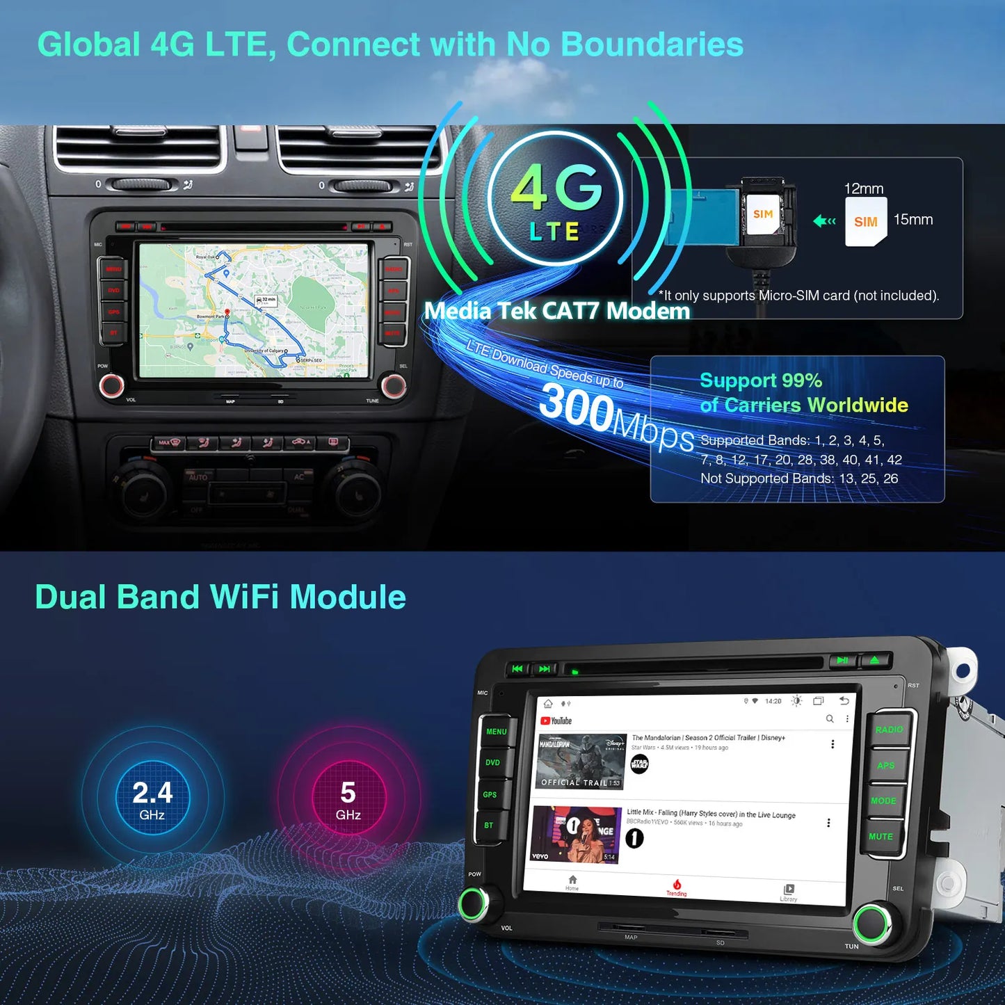 VW /SEAT/ SKODA 7'' Android 13 Octacore  2/32 GB  Car CD DVD Multimedia Player  Car Radio RDW WIFI GPS BT  4G CarPlay android auto IE72MTV