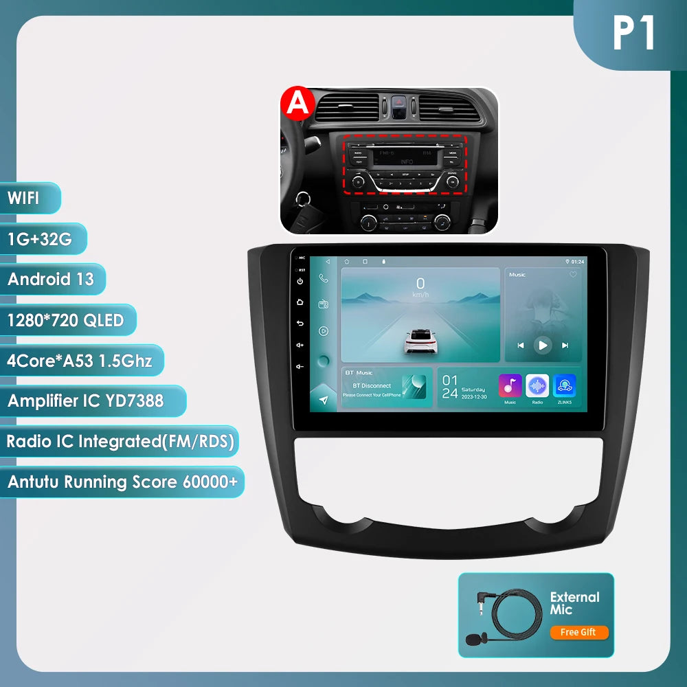 Renault Kadjar 2015 - 2019 9" Android13  Radio RDS GPS wifi bt carplay android auto USB AUTMRNKDJR