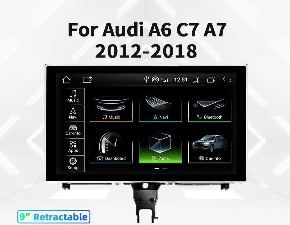 A6 C7 A7 2012-2018 9" RETRAIBILE Android 12 Wireless Carplay Auto GPS Navi Car Display  BT PIP WIFI 8+128GB  Radio Stereo AUTMA6WR