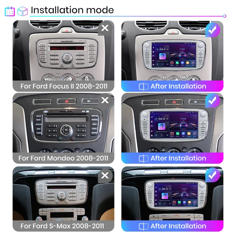 Ford Focus S-Max Mondeo Galaxy C-Max Kuga Android 12 Car Radio 7" Multimedia  Navigation GPS audio dsp 2din autoradio AUTMFFDERT