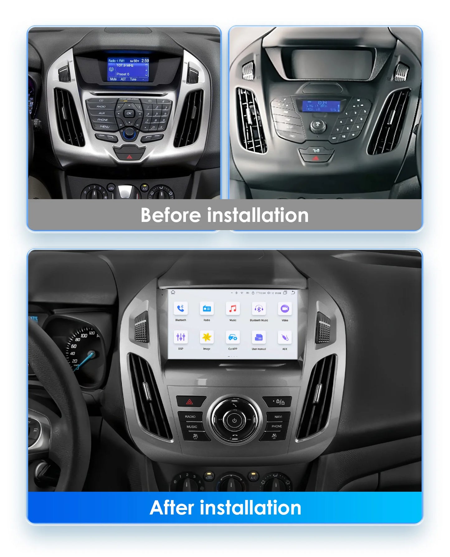 Ford Transit Tourneo Connect 2013 - 2018  Android 13 9" Multimedia carplay / android wifi usb GPS radio RDS AUTMFRDTC3