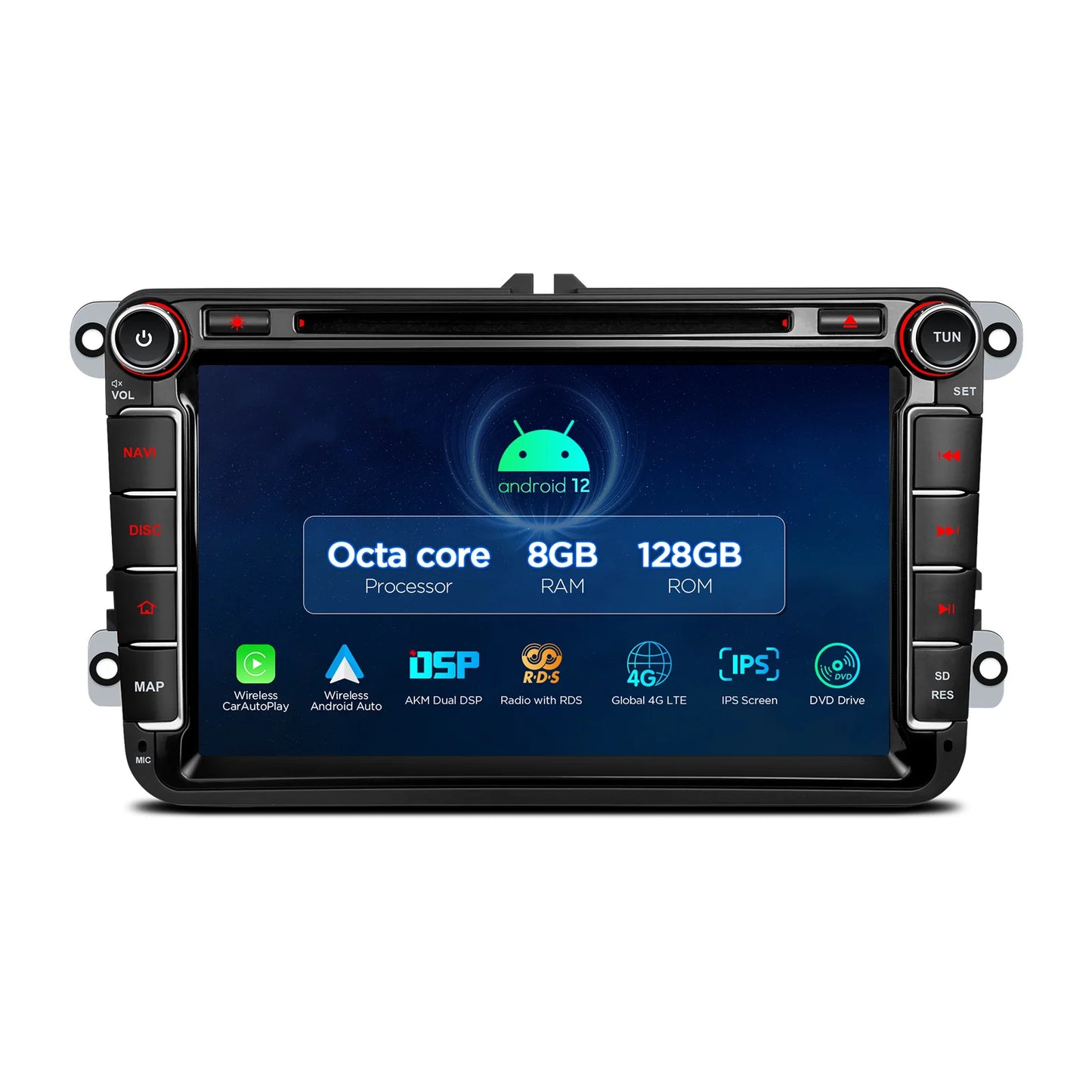 VW/ SKODA/ SEAT 9'' Android 12 Octa Core 8+128 GB Car Radio RDS WIFI GPS BT Stereo 4GLTE CarPlay Android auto DSP IX82MTV