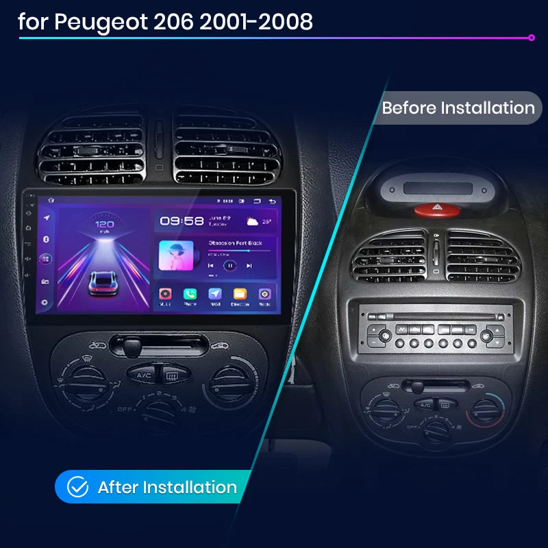 Peugeot 206 206CC 206SW 2001 - 2008 Car Radio RDS WIFI GPS BT  wireless CarPlay Android Auto car intelligent systems AUTMPEG2069