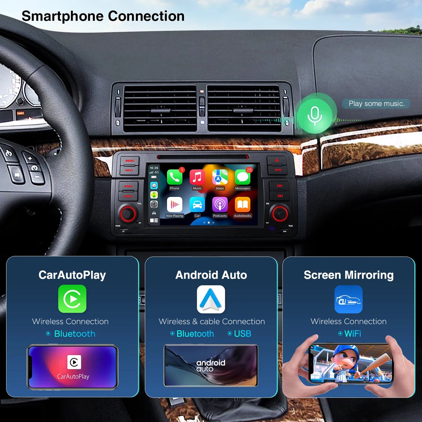 BMW E46 7" Android 13 Car DVD Multimedia Player Octa Core 2+32G Car Radio Built-in DSP CarAutoPlay Android Auto 4GLTE  IE7246B