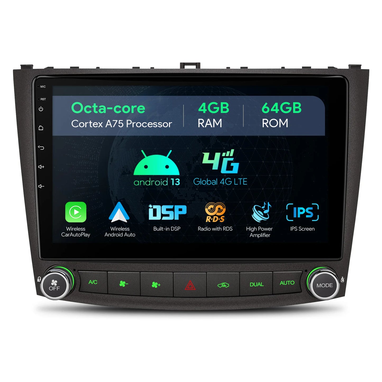 Lexus IS200 / IS220 / IS250 / IS300 / IS350 berlina (4 porte) (2006-2012) 10.1" Android 13 4/64 GB OCTACORE Car Multimedia Player  DSP CarAutoPlay Android Auto Global 4G IAP12ISLS