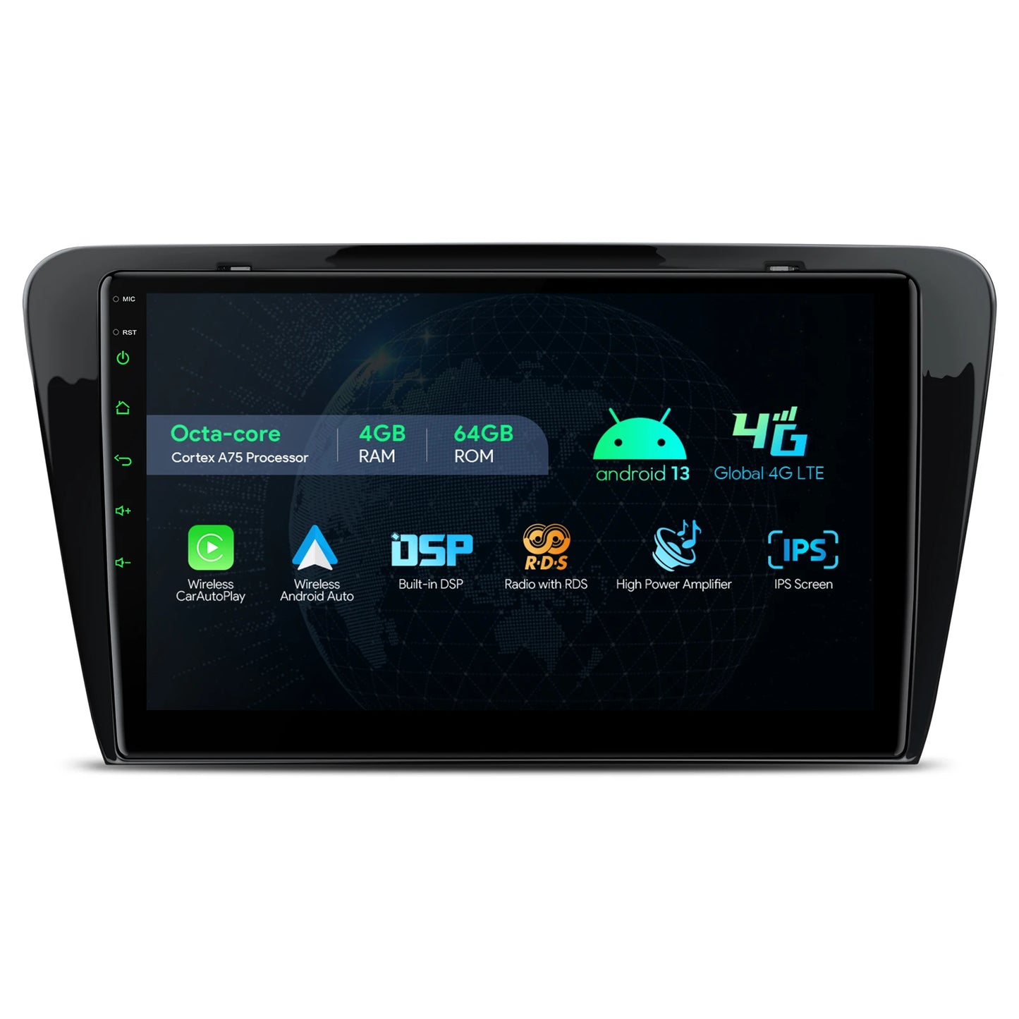 Skoda Octavia 2014-2016  10.1'' Android 13 Octa-core 4+64GB Car Radio for Car Stereo  DSP CarPlay Android Auto 4G IAP12CTS