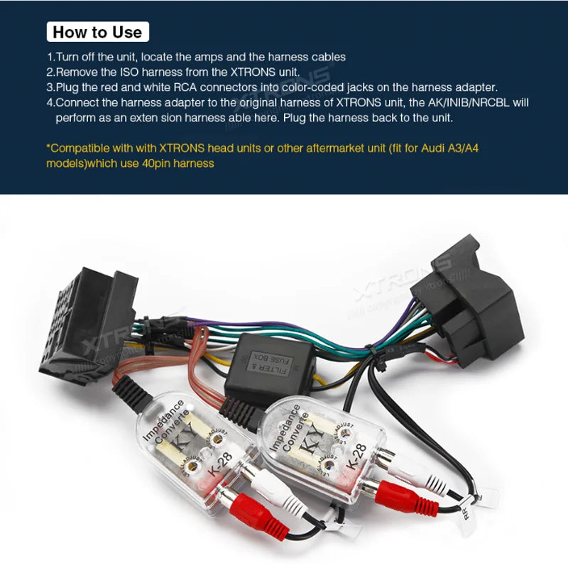 Cavo ISO Audi A3/A4 Adattatore per cablaggio ISO da 40 pin con convertitore da alta a bassa impedenza  AK/INIB/NRCBL